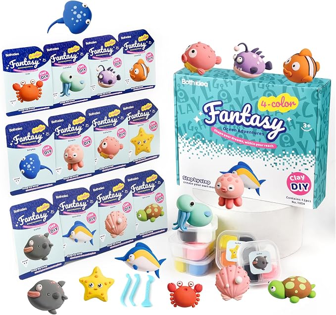 Both idea Air Dry Clay Kit, Ocean Theme | 12 Packs, Non-Toxic Kids Gift | School & Party: Perfect for classroom art activities, birthday party favors, creative family DIY, and holiday celebrations.