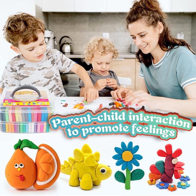 Cyajm 50 Colors Polymer Clay, Non-Toxic Oven Bake Modeling Clay Kit, Soft Molding Craft Clay for Kids Parent-Child DIY, Students School Art Class, Blogger Jewelry Making & Home Decoration
