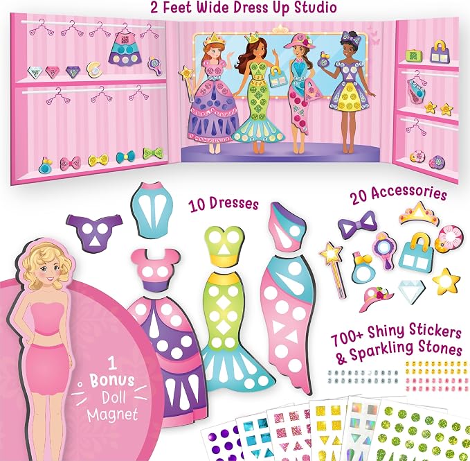 Imagimake DIY Magnetic Dress-Up Princess |Pretend Play Magnetic Toys for Kids | 30 Magnetic Dresses & Accessories | Interchange & Create Unlimited Outfits | Birthday Gift for 3,4,5,6,7,8 Year Old Girl