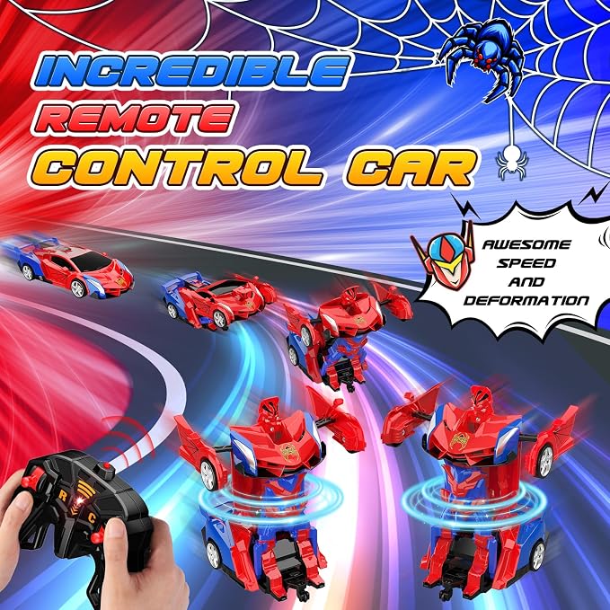Transform Remote Control Car, RC Cars for 3-12 Year Old Boys Girls One-Button Deformation 2.4Ghz 1:18 Scale Transforming 360°Rotation Robot Toys Birthday Gifts Easter Basket Stuffers for Kids