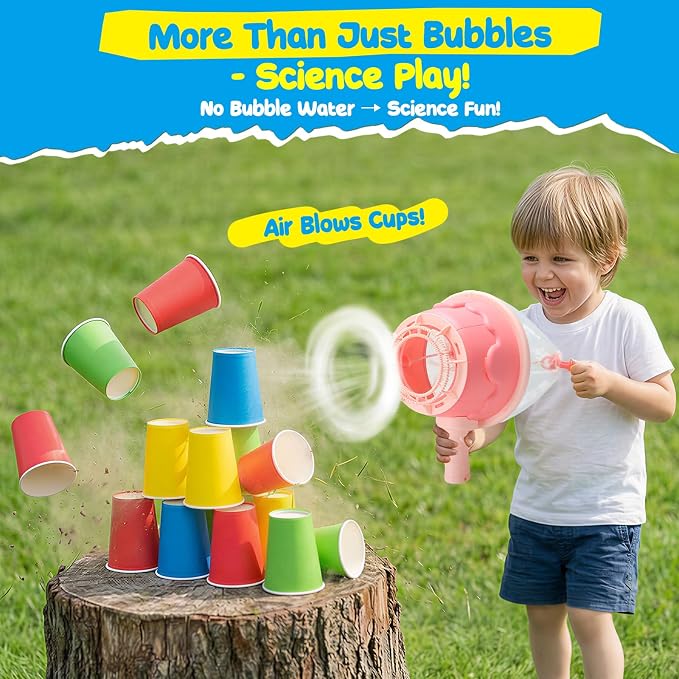 Dolanus Air Cannon Bubble Machine Gun Wand Toy, Giant Bubbles Maker Blaster Blower, Toys for Age 3 4 5 6 8 Year Old Kids Toddlers, Outdoor Fun Activities Games Summer Toys, Birthday Gift (Pink)