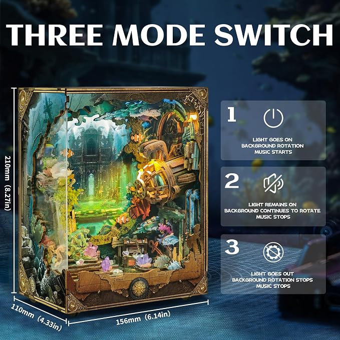 DIY Book Nooks - Deep-Sea Explorer Tiny Hous Submarine Miniature House Kit Building with Music, LED Light Magic and Rotating Scenery - Discover Atlanta