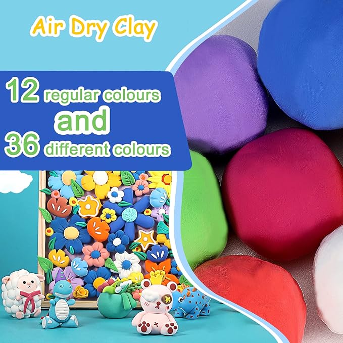 EDIFON Air Dry Clay, 48 Colors Modeling Clay for Kids, Foam Magic Clay Toy with Sculpting Tools, Non-Sticky, Ultra-Light & Soft, DIY Arts & Crafts School Project Set, Gifts for Boys & Girls Ages 3-12