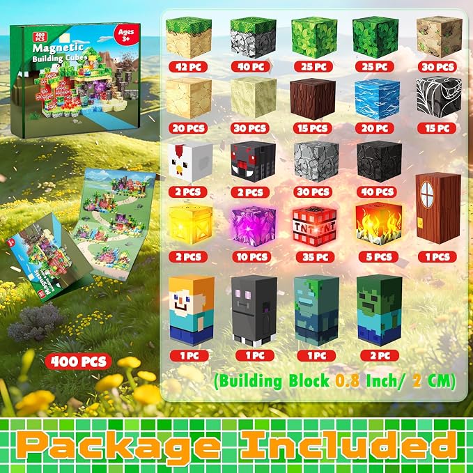 400PCS Magnetic Blocks with Light-Up Blocks - Magnetic Building Blocks Playset, Magnetic Stacking Cube Toys, STEM Sensory Montessori Learning Toys, Birthday Gifts for Kids Boys and Girls Age 3+
