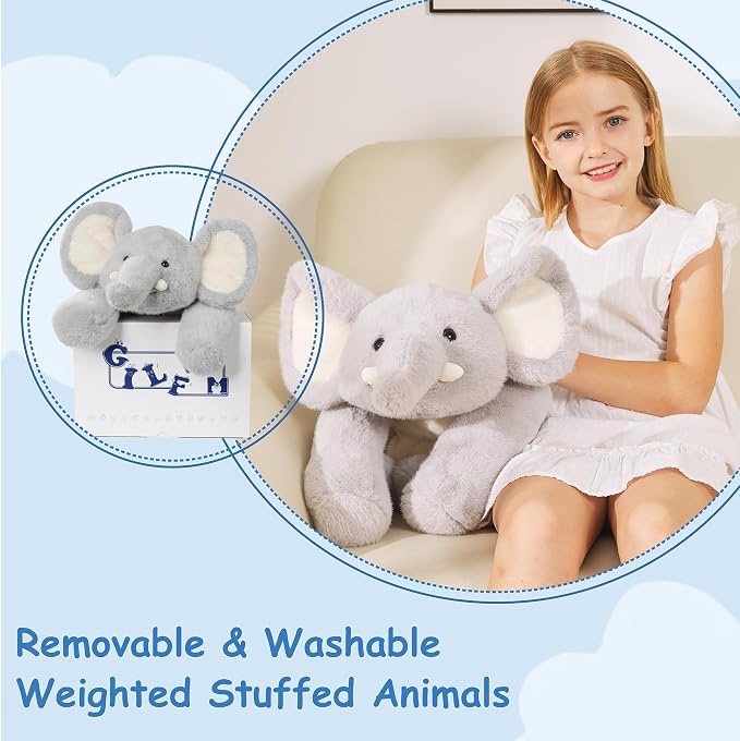GILFWM Weighted Stuffed Animals Elephant - 20.5" Cute Toy Pillow Plushie Gifts for Kids Boys Girls & Adults, 3 lbs Soft Washable Plush Pillowfort
