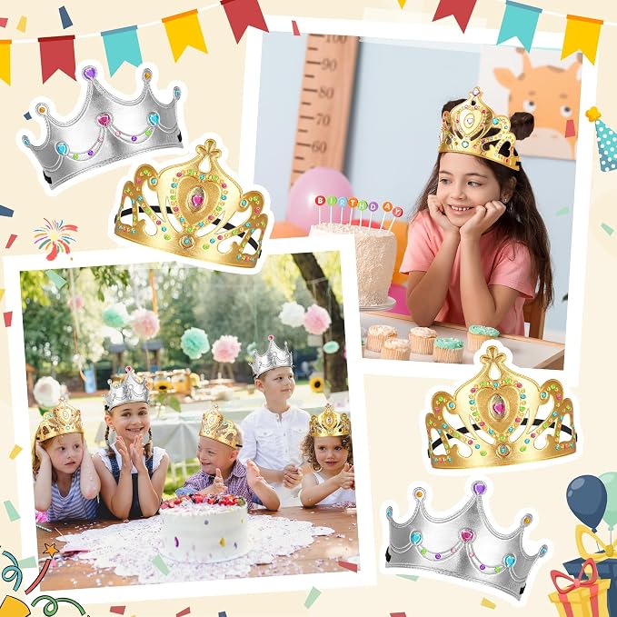 Yaomiao 22 pack DIY Crowns Set Include 12 Pcs Foam Princess Crowns and 10 Pcs Diamond Sticker for Kids