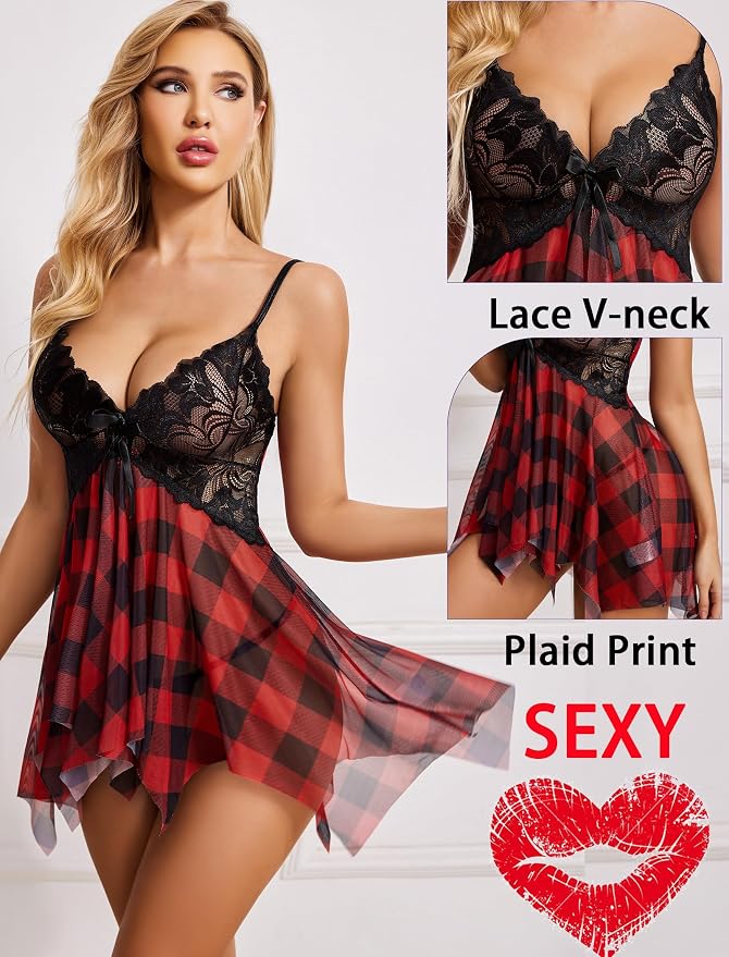 Avidlove Lingerie for Women Lace Babydoll Sleepwear Boudoir Outfits Plus Size Langeray XS-5XL