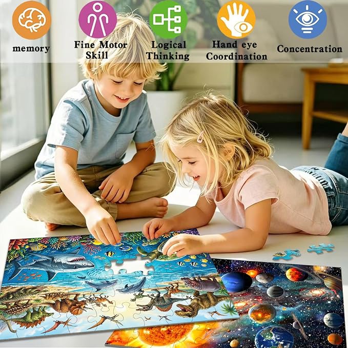 Puzzles for Kids Ages 4-6 6-8, 60 Piece Puzzles for Kids, Jigsaw Puzzles Toddler Learning Educational Toy Set - Ocean, Dinosaur & Space, Kids Puzzles Ages 5-8 Toys Gifts for Boys Girls(2 Packs)