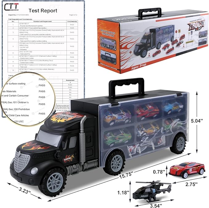 Toddler Toys for 3-4 Year Old Boys,Large Transport Cars Carrier Set Truck Toys with 12 Die cast Vehicles Truck Toys Cars,Ideal Christmas Easter Gifts Toys for Kids Age 3-7
