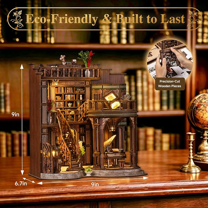 DIY Miniature House Kit for Adults, Tiny Dollhouse Book Nook Kit Bookshelf Crafts Decor, 3D Wooden Puzzle, Gifts for Family Friends Adults Teens, Dream Book Loft