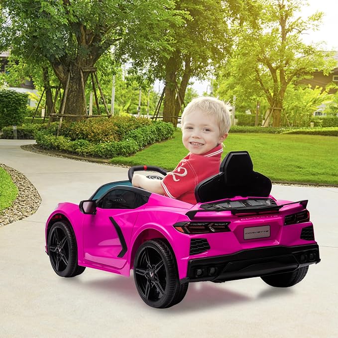 Garvee 12V Kids Ride on Car Licensed Corvette Toddlers Electric Sports Car Ride on Toy with Remote Control, Visual Dashboard, LED Lights, Music for Boys & Girls, Rose Red