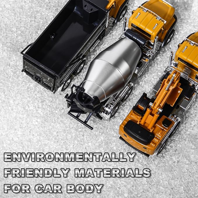AIUAZA 1/50 Ratio die-Casting Engineering Construction Vehicle, Dump Truck, Excavator, Mixer, Alloy Collection Model car, Boy's Door Opening Pull Back car Toy (3pcs per Set)