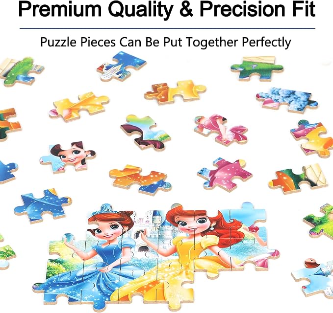 MZZOTOY Princess Puzzles for Kids Ages 4-8, 60 Pieces Jigsaw Puzzles for Kids Ages 3-5 Puzzle for Girls and Boys Learning Educational Puzzles Toys in a Metal Box