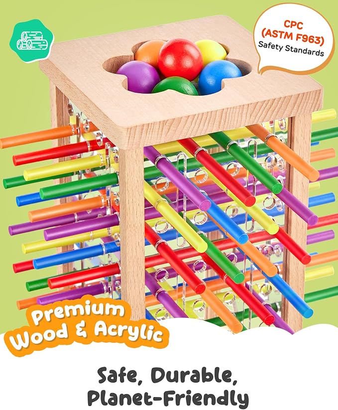 Montessori Wooden Board Game, 42 Colorful Sticks Board Games for Kids 4-6, Math Montessori Toys for 3 4 5 6 Year Olds Fine Motor Skills Toy Family Travel Games, Wooden Stick Game, Gift Boys Girls