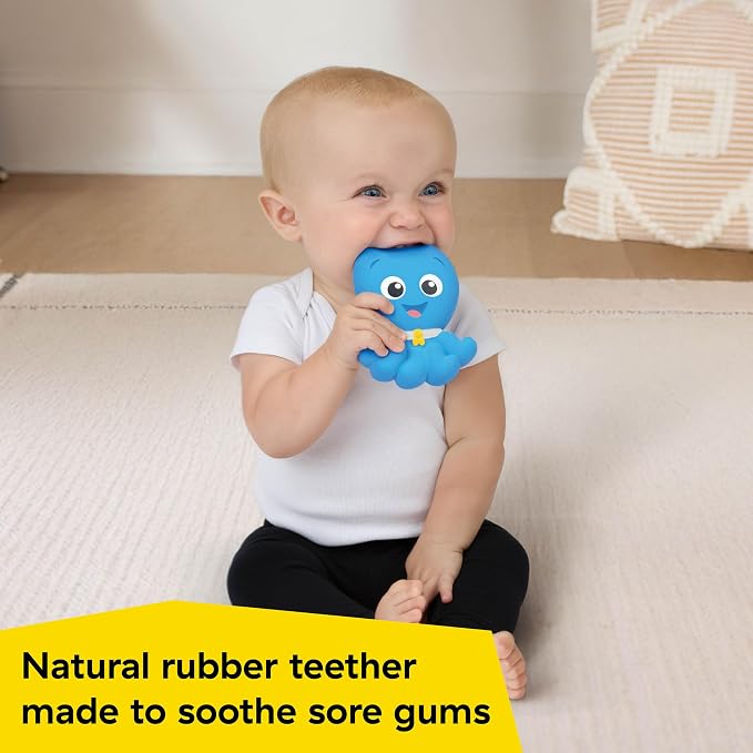 Baby Einstein Ocean Explorers Soothing Opus Natural Rubber Teether Toy, Multisensory, Ages 0 Months and Up, Easy to Clean
