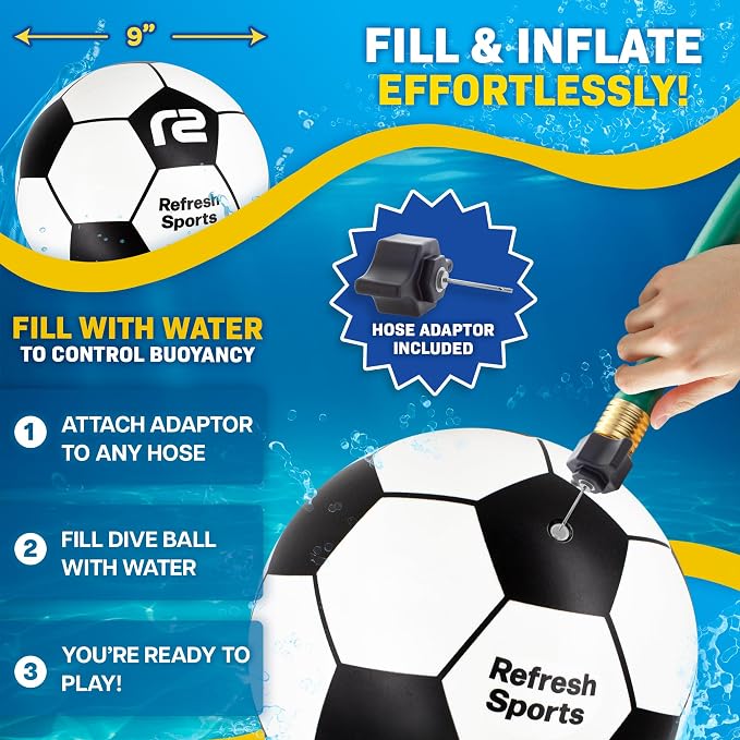 Aqua Dive Soccer Ball – Fun Underwater Pool Toy for Ages 8-12 – Outdoor Ball Game for Kids – Kick, Pass, or Catch – Ideal Water Toys for Summer Pool Parties & Beach Games - Fun Gift For Boys & Girls