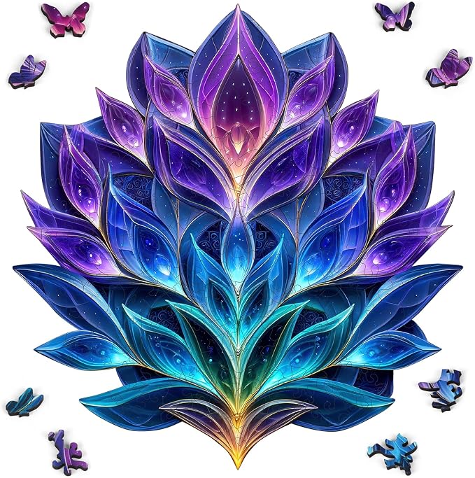 Leodozzio 500 Pieces Wooden Puzzles for Adults, Crystal Jigsaw Puzzles 5MM Thick, Unique Shaped Wooden Flower Puzzle, Birthday Gift Family Game,Home Decor, 17x17.6 Inch