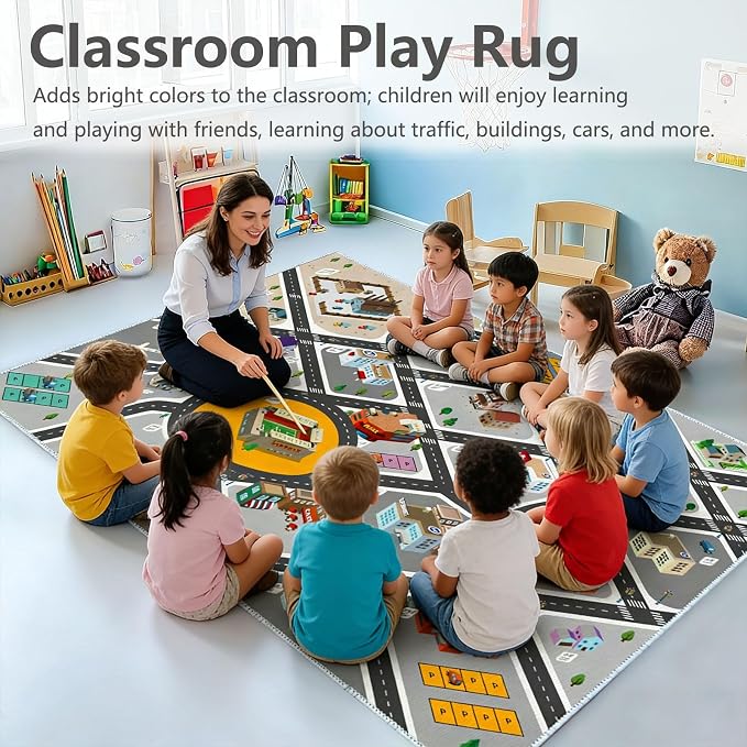 Kids Rug Play Mat Great for Playing with Cars and Toys,Educational Kid Road and Traffic City Life Carpet,Children Baby Fun Throw Rug for Bedroom Play Room,31X47Inch/80X120CM