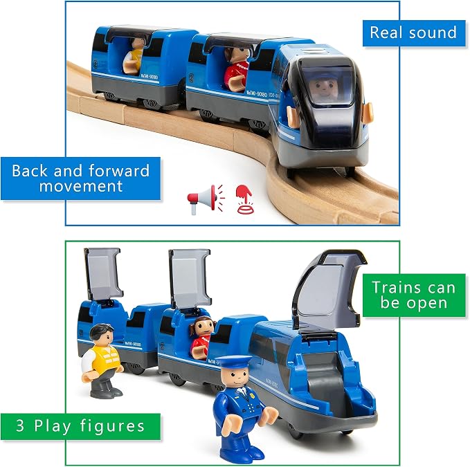 KipiPol Battery Operated Action Locomotive Toy Train Set for Wooden Tracks, (Magnetic)-Compatible with Thomas The Train Toys, Brio Tram Set for Toddlers 3-5 and up, Stocking Stuffers for Kids
