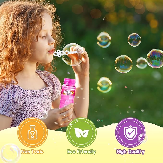 Shemira 24 Pack Bubble Bottles (4oz Bubbles Solution), Bubbles Party Favors for Kids, Bubbles Wand Bulk, Large Bubble Kit, Summer Outdoor Toys for Kids Toddlers, 6 Colors, Bubble Party Favor