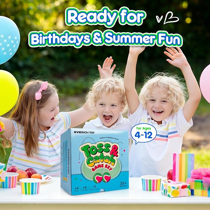 Toss and Catch Ball Game Set, Upgraded Sticky Paddle Ball Set for Kids & Toddlers, Sturdy & Water-Resistant Outdoor Backyard Beach Pool Toy, Birthday Gift for Boys Girls Ages 3-12