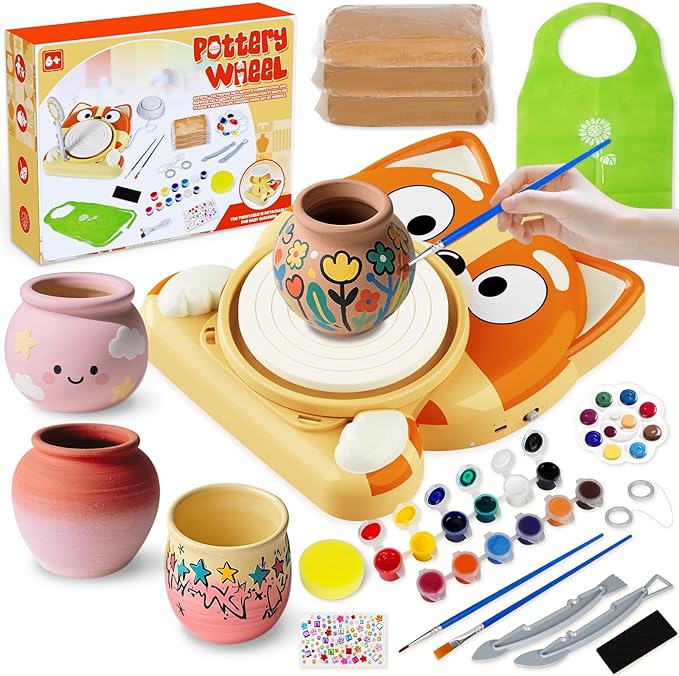 Pottery Wheel for Kids, Complete Pottery Kit for Beginners, Arts and Crafts for Kids Ages 8-12, with Air Dry Clay Painting Kit Sculpting Tools, Birthday Gift for Boys Girls 6 7 8 9 10 11 12 (Dog)