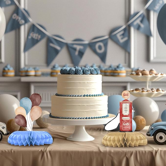 Vintage Race Car 1st Birthday Honeycomb Centerpieces 12 Pack, Race Car First Birthday Decorations, Boy First Birthday Race Car Theme Party Table Centerpieces, Retro Racing Party Supplies