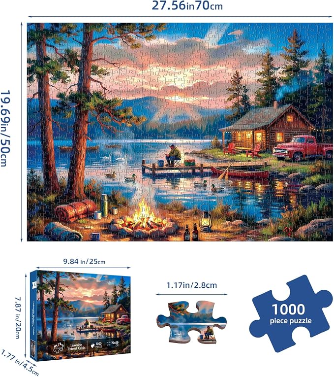 Lakeside Retreat Cabin Puzzles for Adults 1000 Pieces,Impossible Hard Difficult Challenging Jigsaw Puzzles for Adults 1000 Pieces,Puzzle with Letters on Back,Recycled Paper Jigsaw Puzzle(27.6"x19.7")