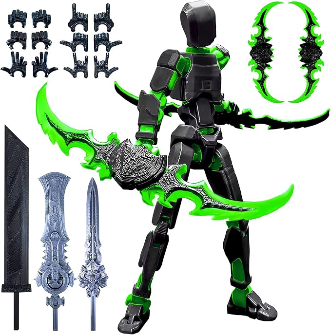 altuco Titan 13 Action Figure Set for Kids,T13 Action Figure with Multiple Accessories,3D Printed Dummy Robot 13 Desktop Decorative Toy for Boys (Black-Green)