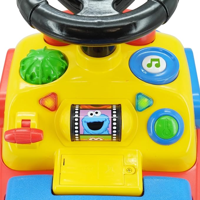Kiddieland My First Activity Ride-On Elmo, Light & Sound Foot-to-Floor Toy with Interactive Dashboard, Seat Storage, Push Handle, Steering Wheel, Ages 12–36 Months