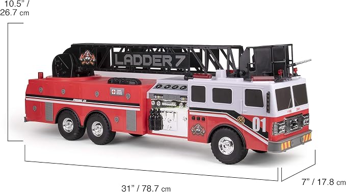 Mighty Fleet Titans 29" Jumbo Toy Fire Truck – Realistic Flashing Lights, Siren Sounds & Extendable Rotating Ladder – Durable, Interactive Vehicle Toy for Kids Ages 3+