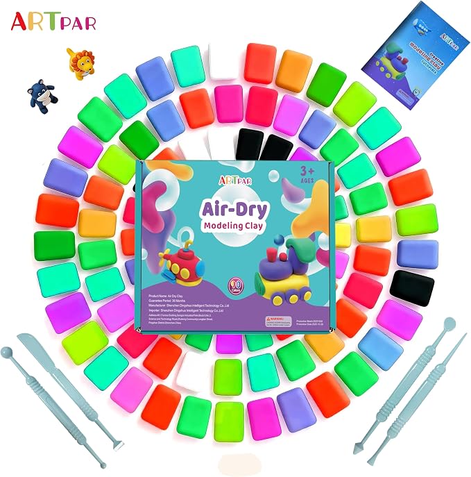 ARTPAR Air Dry Clay for Kids,90 Colors Modeling Magic Clay Set,DIY Molding Clay Starter Kit with Sculpting Tools,Soft and Non-Sticky,Art and Crafts for Boys & Girls 3-12 Years Old.