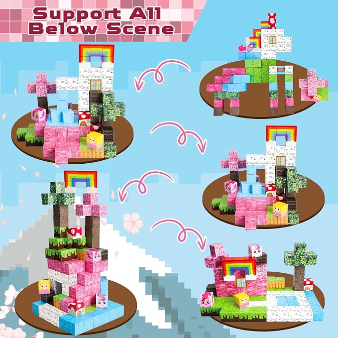 Goody King Magnetic Blocks|100PCS Magnetic Building Cubes,Unicorn Magnet Cubes for Kids Age 3 4 5 6 7 8 9 10, STEM Montessori Stacking Toy, Sensory Tiles Building Birthday Easter Gifts