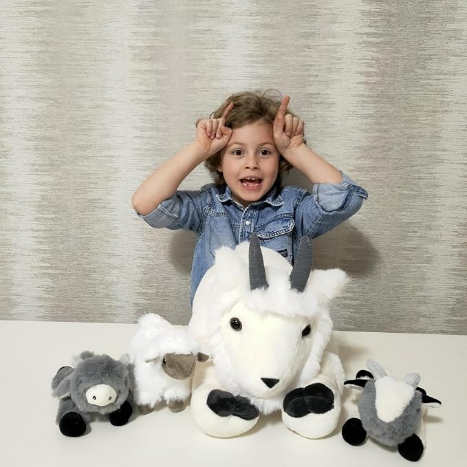4Pcs Giant Goat Plush Toy, 17.7" Soft Mother Goat Stuffed Animal with 3 Cute Baby Goat Plushies, White Goat Body Pillow for Kids, Cuddly Stuffed Farm Aniaml Toy Gift for Christmas Birthday