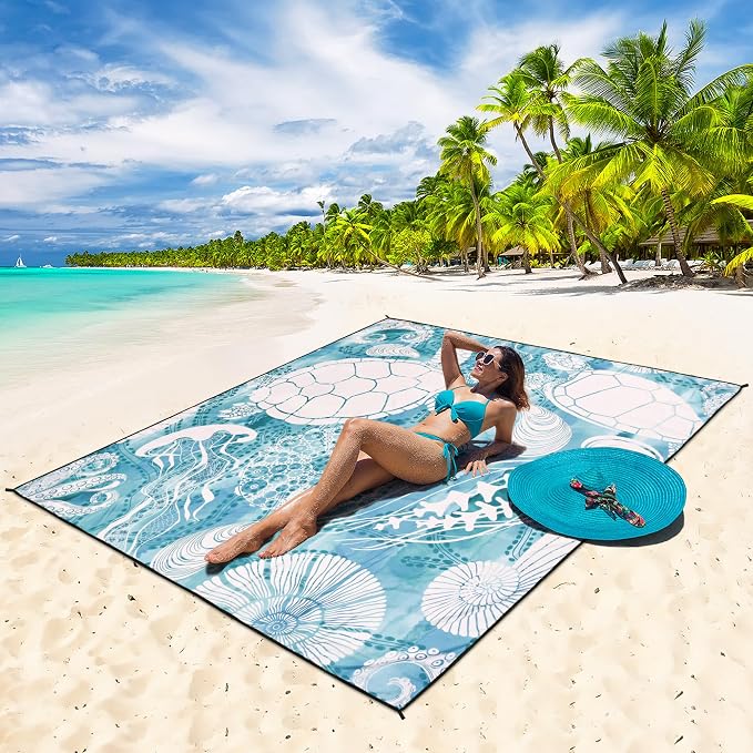 HIHOHO Beach Blanket Waterproof Sandproof Extra Large Beach Mat 79" X 83"/120"x108"for 1-8 Adults Quick Drying Durable Outdoor Picnic Mat for Beach Travel Camping Hiking