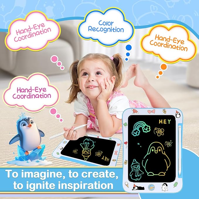 [2 Pack] Genialba LCD Writing Tablet for Kids, Colorful Screen Drawing Board for 3-7 Year Old Boys & Girls - Educational Toys for Birthday & Christmas (Dinosaur&Penguin)