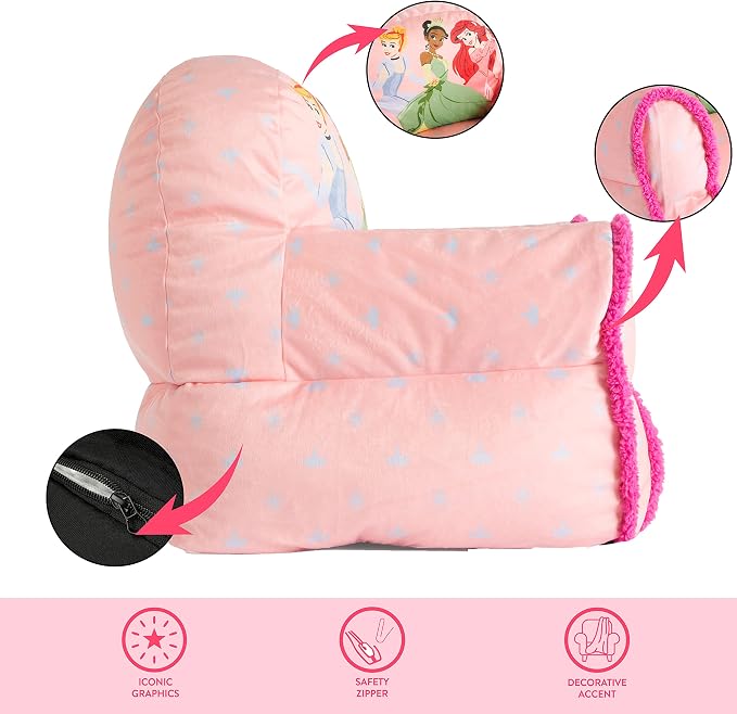 Disney Princess Bean Bag Sofa Chair - Large Size for Kids - Comfortable and Lightweight Plush Furniture - Perfect for Playrooms or Bedrooms