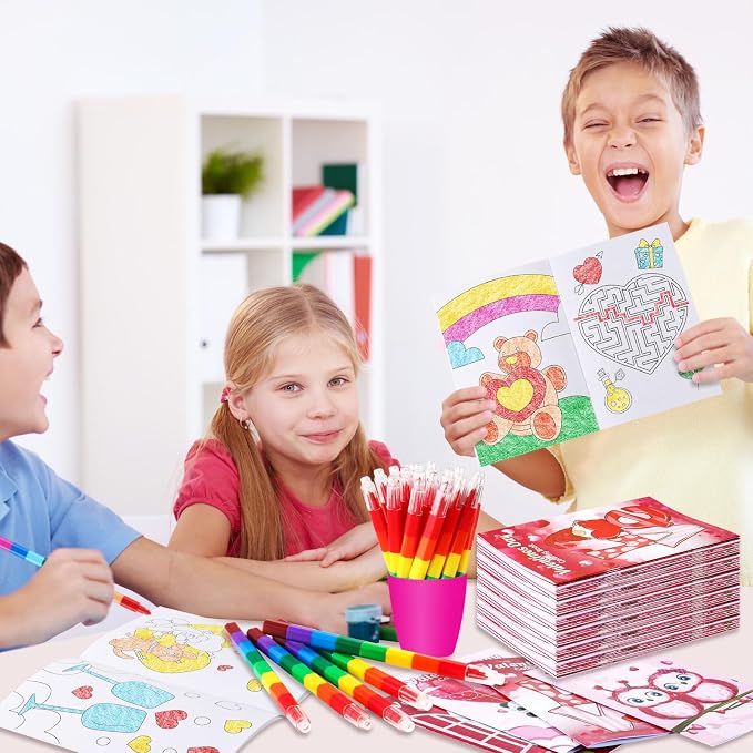 BenLouis 24 Pcs Valentines Day Mini Coloring Books Kids Valentine School Party Favors Small Activity Books Bulk for Kids Valentine's Day Goodie Bags Stuffers Return Gifts Classroom Travel