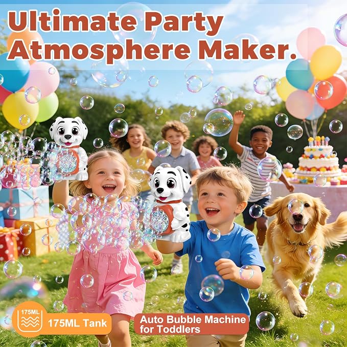 Zerhunt Leak-Proof Bubble Machine for Toddlers: Automatic Bubble Blower with Cute Dog Design, Lights & 150ML Tank - Durable Bubble Toy Gift for Kids Ages 3-7 - Idea for Party, Outdoor, Birthday