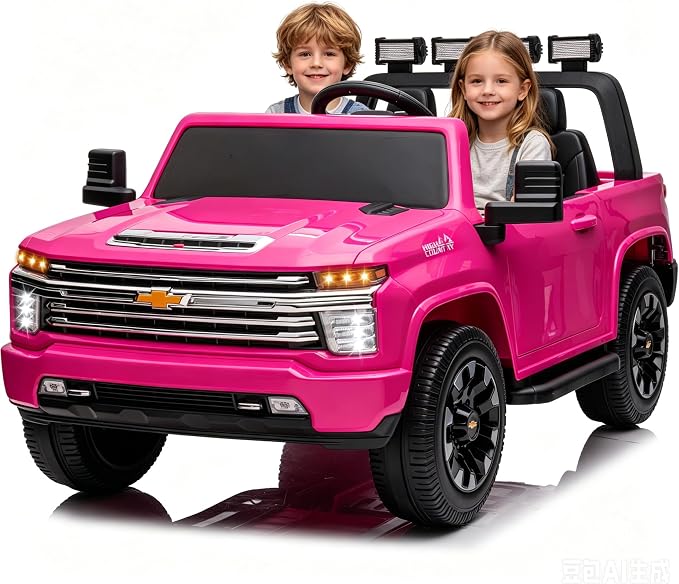 24V Ride on Toys for Kids, Chevrolet Silverado 2 Seater Ride on Car for Kids Remote Control Kids Electric Cars Kids Driving Car with Bluetooth, Power of Wheel Car for Kids Truck for All Types of Road