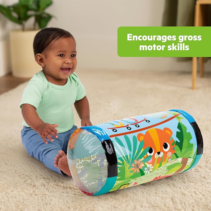 Bright Starts Roll-Along Rainforest Baby Toy, Push & Crawl Activity Toy with Rattle Balls, Portable Travel Roller Toy for Infants & Toddlers, Unisex, 0M+