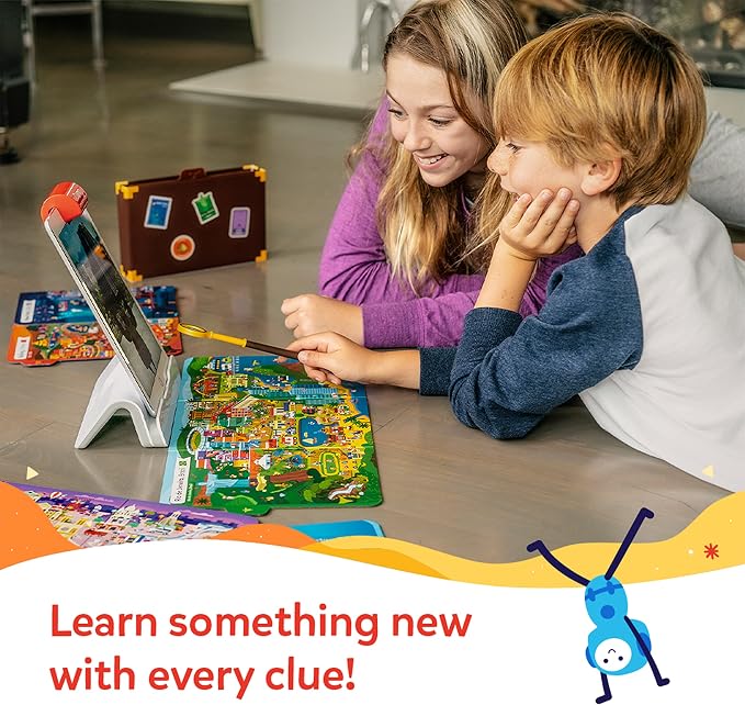 Osmo - Little Genius Starter Kit for iPad + Early Math Adventure & Detective Agency Game - 7 Learning Games - Ages 3-5 - Counting, Shapes, Phonics, Solve Global Mysteries iPad Base Included