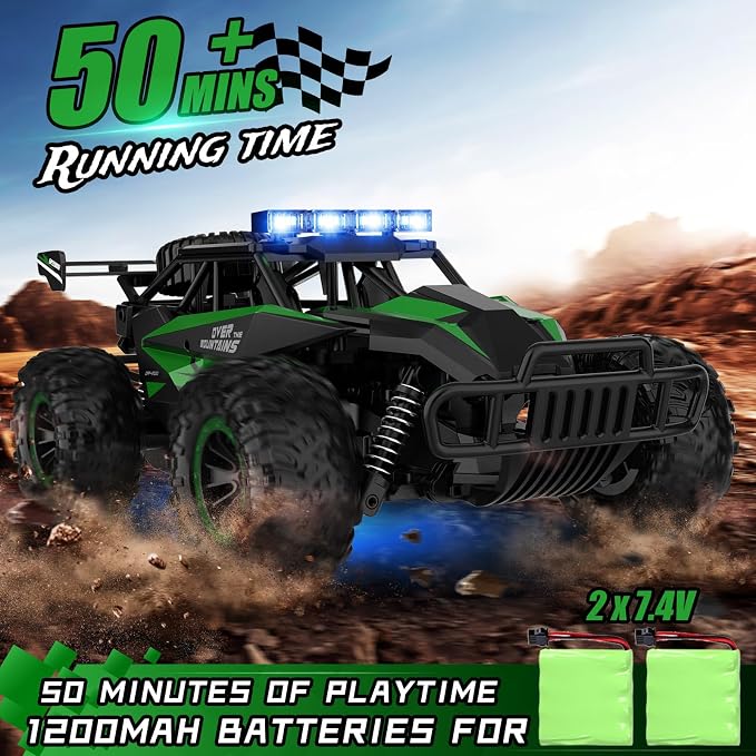 kolegend Remote Control Car 50+Min RC Cars Toys 1:12 Scale Monster Trucks 20KM/H Remote Control Monster Truck with LED Headlight and Rechargeable Battery Gifts for Boys 8-12,Green