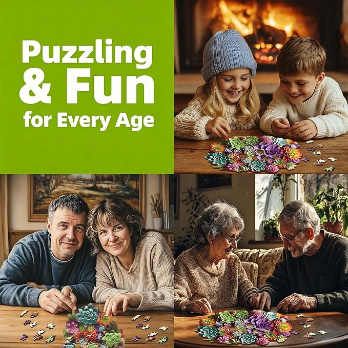Delobil Puzzles for Adults with Puzzle Saver - Succulent Wooden Puzzle Gifts Unique Adult Jigsaw Puzzles Brain Teaser Family Game 200 Pieces 12.6" X 7.8"