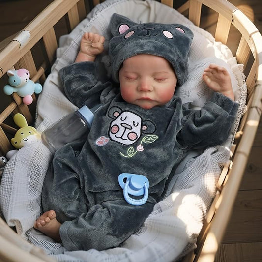 DAYOFFKIDS18Inch Sleeping Reborn Baby Doll, Realistic Newborn Baby Doll with Vinyl Body, Handmade Lifelike Washable Body Features, for Kids Ages 3+ (LeviBlack)