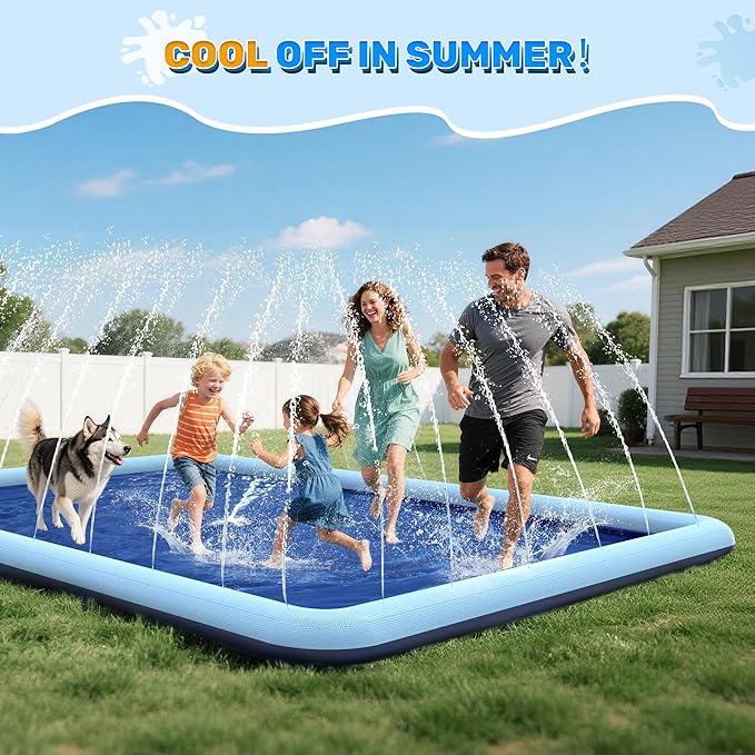 120"x 87" Splash Pad for Dogs, Non-Slip, Rantangle Splash Pad for Kids Ages 4-8,Extar-Large Splash Pads for Toddlers 1-3, Dog Sprinkler Shallow Pool, Outdoor Water Toys for Backyard, Teal