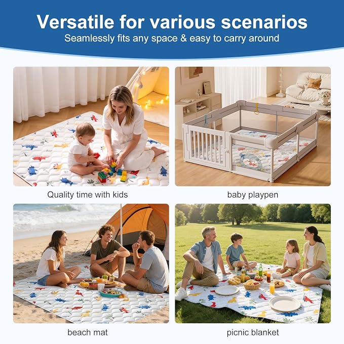 Odorless Premium Foam Baby Play Mat 4ft x 6ft, Soft Microfiber Fabric Crawling Mat for Floor- Comfortable and Hypoallergenic, Non-Slip Cushioned Floor Playpen mat for Infants,Babies,Toddlers