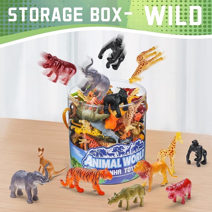 Yeonha Toys 60 Piece Mini Zoo Animal Toy with Gift Box, Realistic Small Plastic Animal Figure Sensory Bins, Jungle Party Favors, Cupcake Topper, School Education, Birthday Gifts for Kids Toddlers
