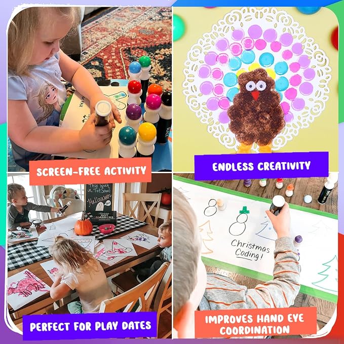 Chalkola 16 Washable Dot Markers for Toddlers | w/ 50 Page Coloring Activity Book Kit, Bingo Daubers | Preschool Paint Dot Art Set - Toddler Painting Craft and Art Supplies for Kids Ages 1, 2, 3, 4 5