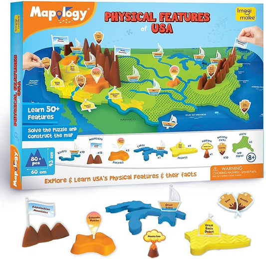 Imagimake Mapology Physical Features USA Puzzle | Mountains, National Parks, Rivers & Lakes 3D Puzzle Toys for Ages 8-13 | Educational Toys | Classroom Must-Haves | Back to School Gifts for Kids 8-12